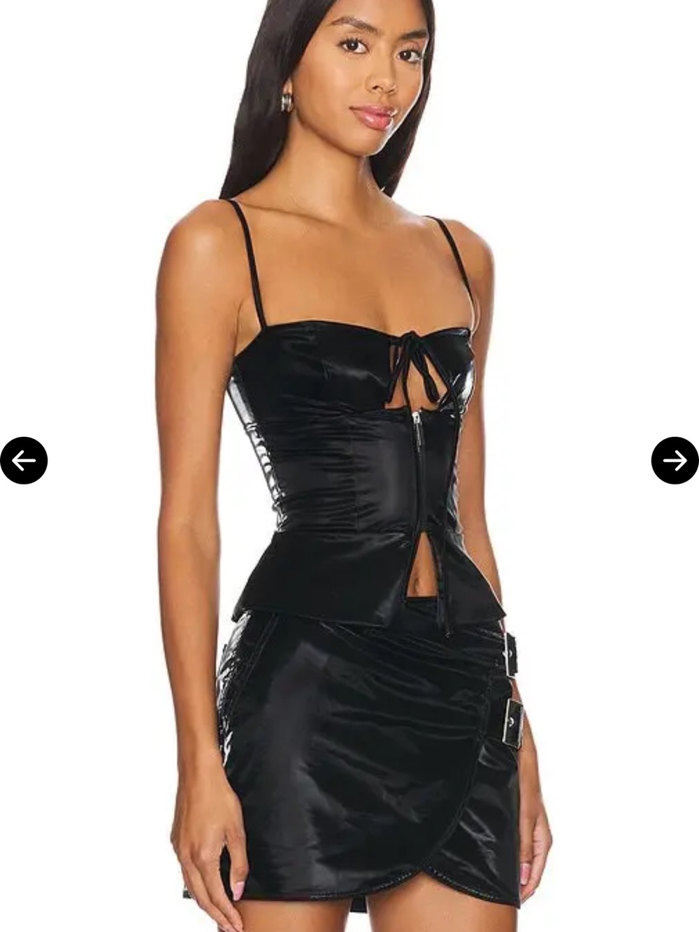 WeWoreWhat Black Satin Corset Tank with Front Tie & Zipper